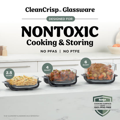 Ninja Crispi Pro 6-in-1 Glass Air Fryer | 6qt & 2.5qt Glass Containers with Storage Lids | Non-Toxic | Meal Prep, Microwave, Freezer & Dishwasher Safe | Air Fry, Bake & More | Ash Grey | AS101CDG Ninja