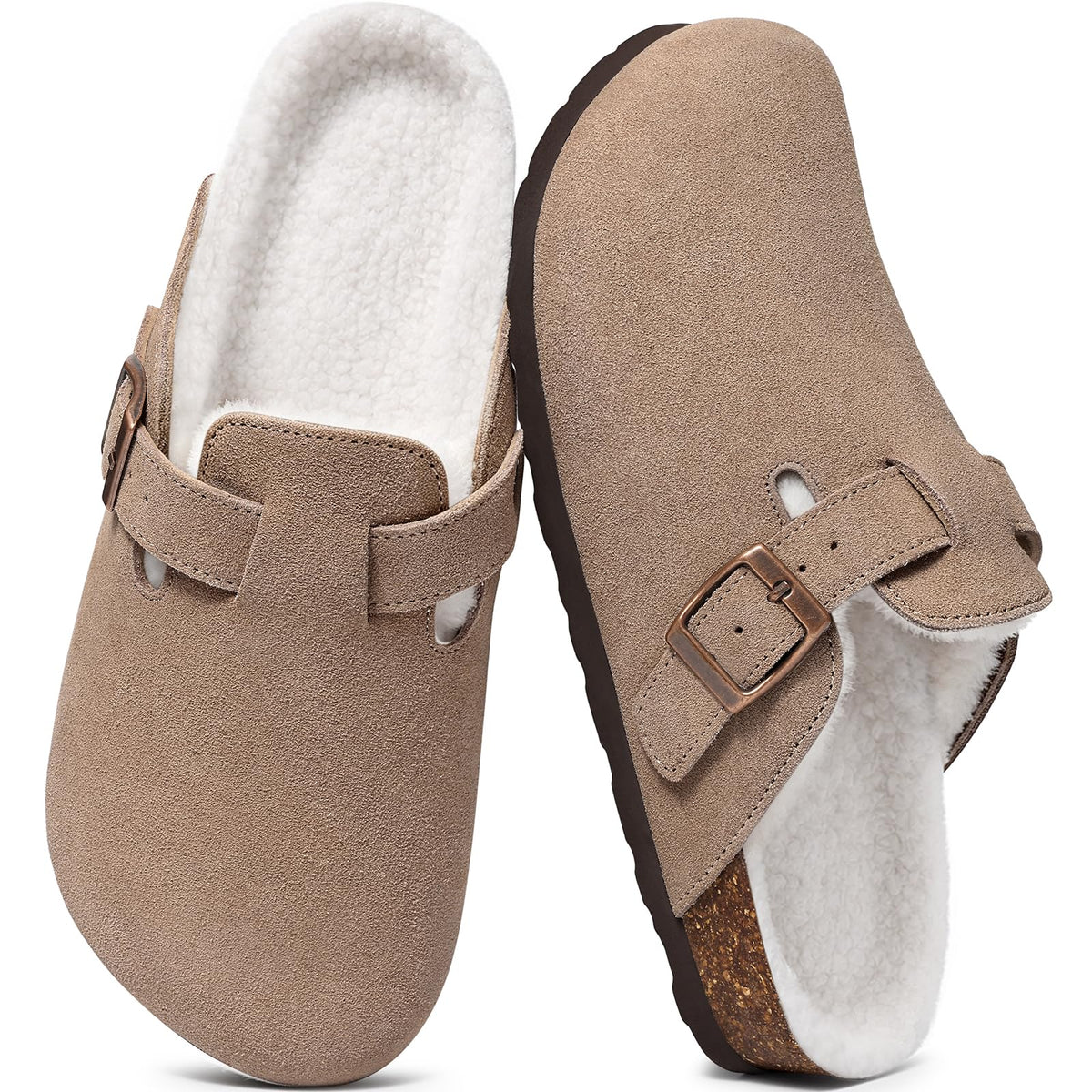 KIDMI Women's Fur Lined Genuine Suede Clogs Fuzzy Cork Footbed Potato Shoes 🍁 All In One Marketplace Canada