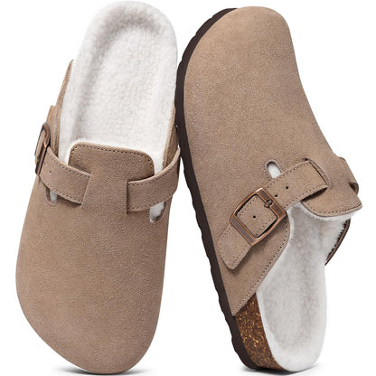 KIDMI Women's Fur Lined Genuine Suede Clogs Fuzzy Cork Footbed Potato Shoes 🍁 All In One Marketplace Canada