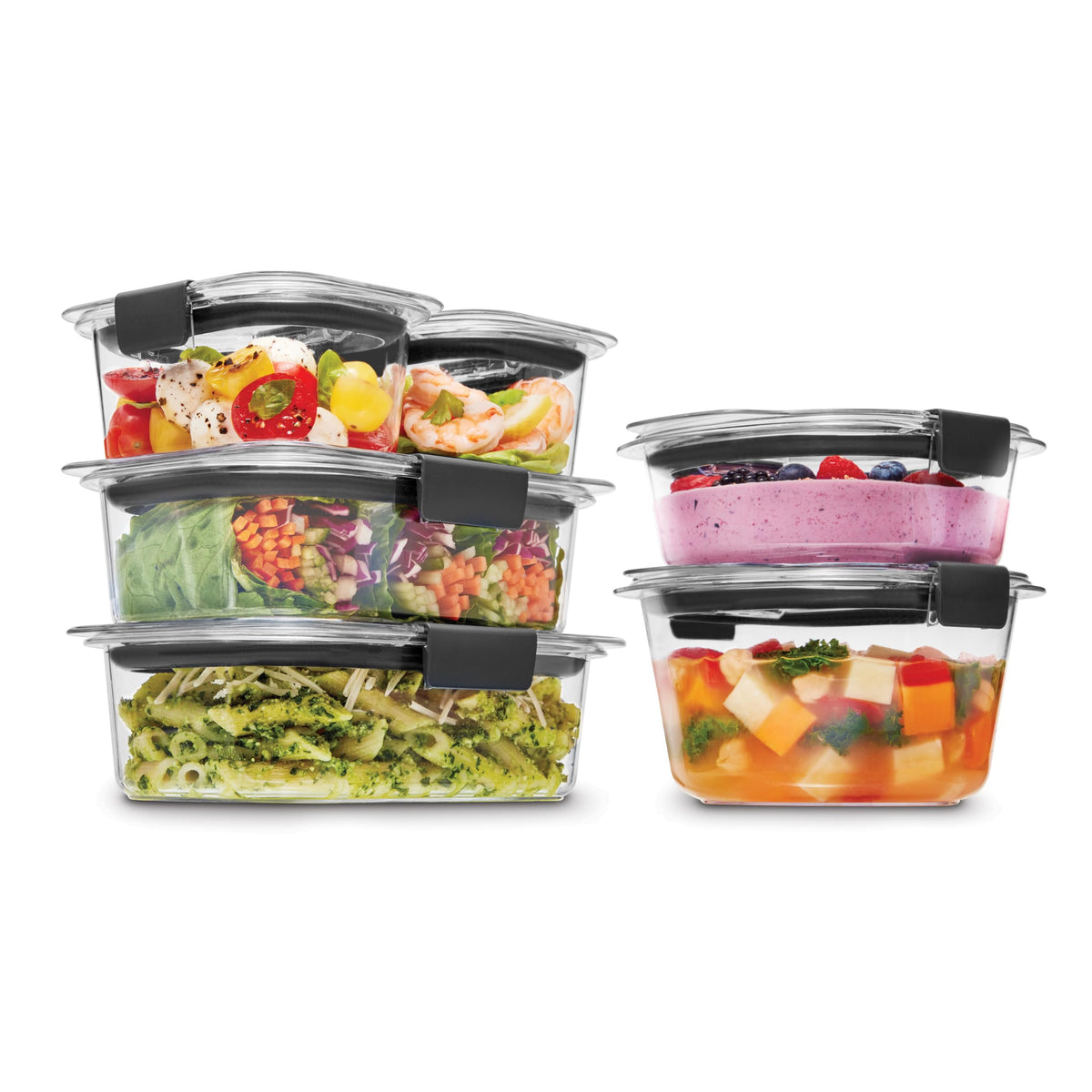 Ensembles de contenants alimentaires hermétiques ronds et rectangulaires Rubbermaid Brilliance, 12 pièces