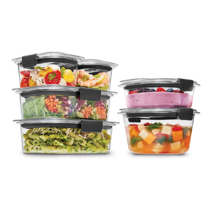 Ensembles de contenants alimentaires hermétiques ronds et rectangulaires Rubbermaid Brilliance, 12 pièces