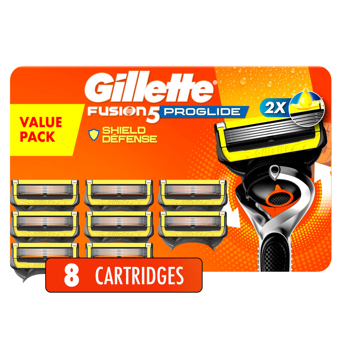 Gillette Fusion5 ProGlide Shield Razor Refills for Men, 8 Razor Blade Refills for FlexBall Razor Handle, 2x Lubrication, Precision Trimmer for Men, 1 Pack (Count of 8)