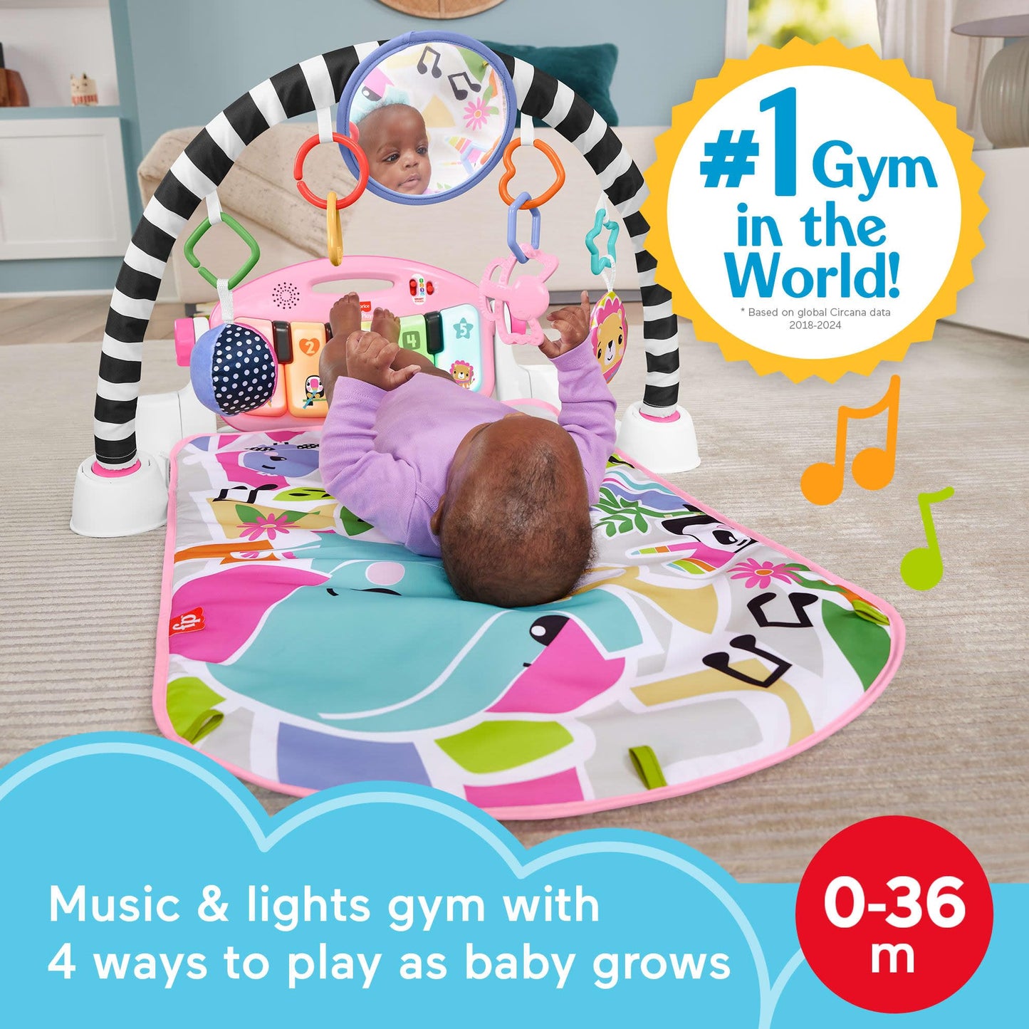 Fisher-Price Glow and Grow Kick & Play Piano Gym, Pink Fisher-Price