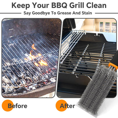 Fixmend 2 Pack BBQ Grill Brush, 15" BBQ Brushes for Grill, Rust-Proof Stainless Steel BBQ Cleaning Brush with Scraper, Ideal BBQ Accessories for Most Gas, Smoker, Porcelain Grill, Easily Clean Stains - Available at All In One Marketplace Canada