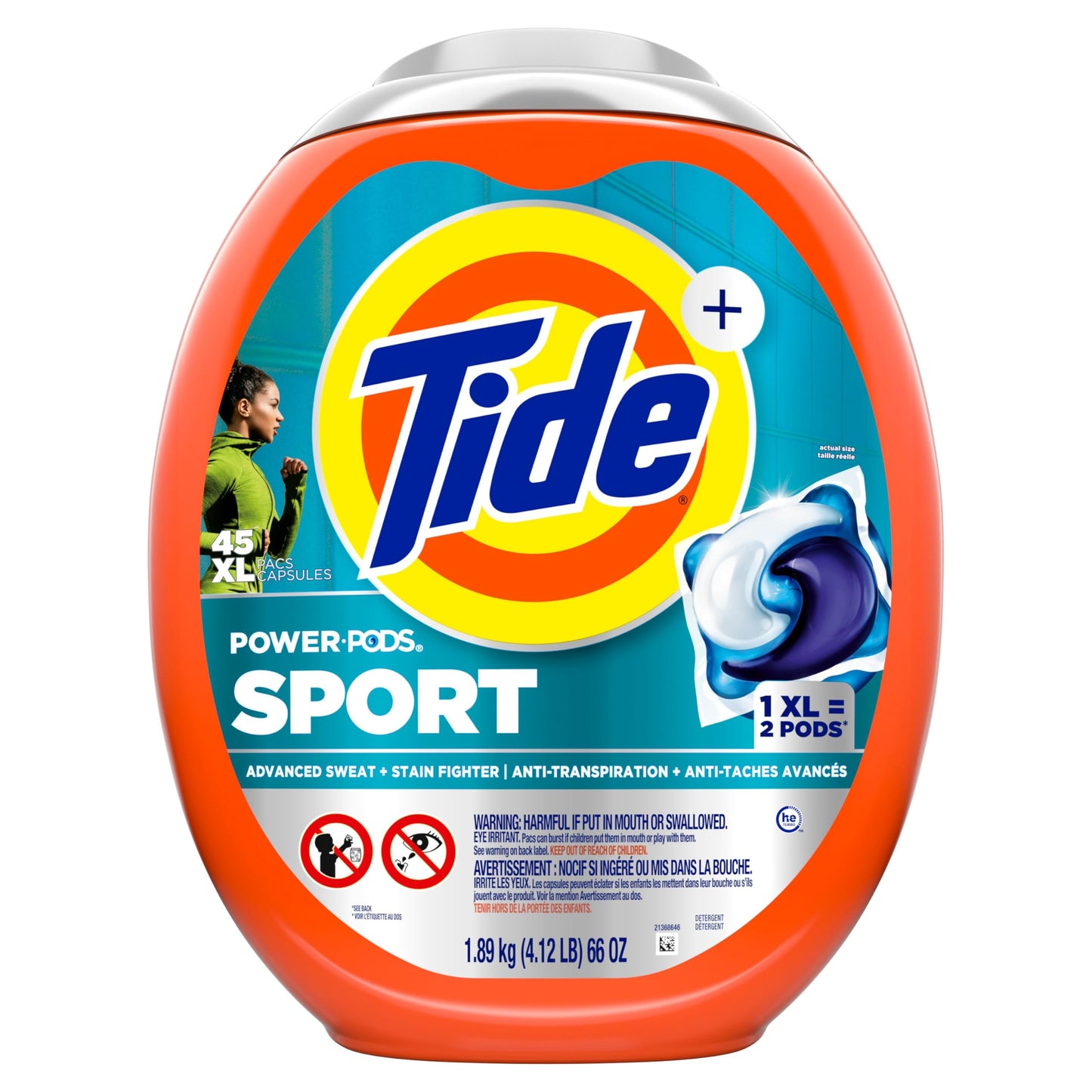 Tide Power Pods Laundry Detergent Pacs with Febreze Sport, Febreze Freshness with Sport Odor Defense, 2.06 kg, 45 Count Tide
