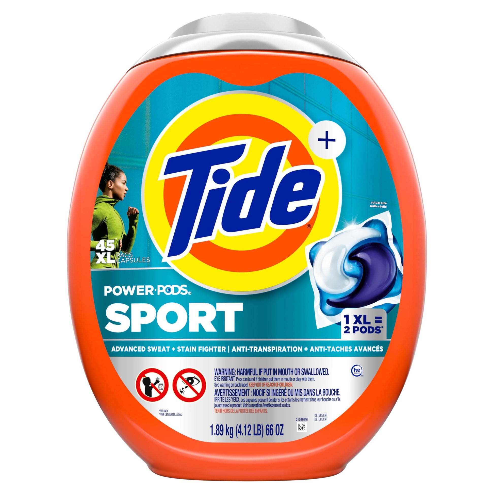 Tide Power Pods Laundry Detergent Pacs with Febreze Sport, Febreze Freshness with Sport Odor Defense, 2.06 kg, 45 Count Tide