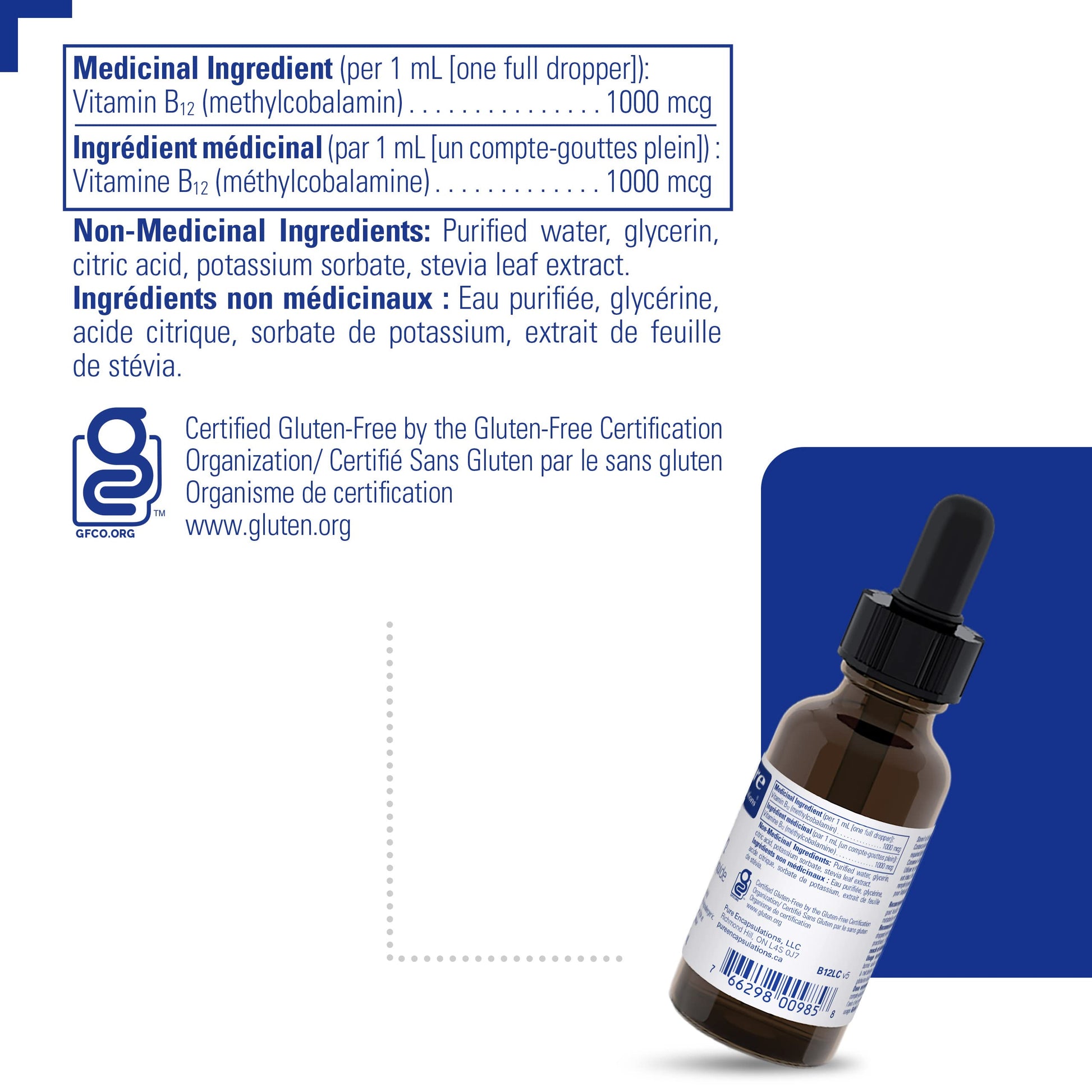 Pure Encapsulations B12 Liquid - B12 as Methylcobalamin - For Energy Metabolism & Red Blood Cell Formation - Liquid Drops - 30 mL - Available at All In One Marketplace Canada