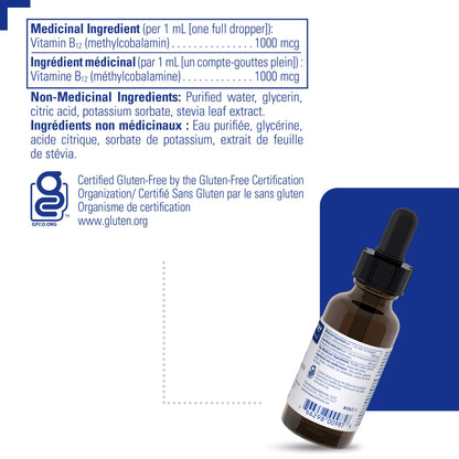Pure Encapsulations B12 Liquid - B12 as Methylcobalamin - For Energy Metabolism & Red Blood Cell Formation - Liquid Drops - 30 mL - Available at All In One Marketplace Canada
