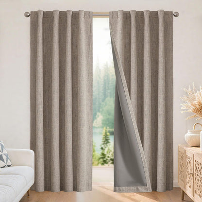 Joydeco Blackout Curtains for Bedroom - 96 Inch Long 100% Light Blocking 2 Panels Set Linen Drapes, Thermal Insulated Room Darkening Curtains, Linen Textured for Living Room, Rod Pocket & Back Tabs