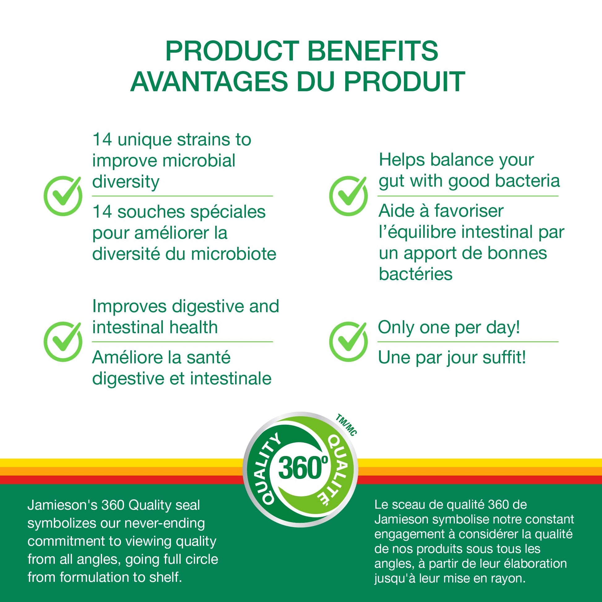 Jamieson Probiotic 10 Billion CFU, 60 Veggie Capsules, Daily Maintenance, Intestinal & Digestive Health. 14 Unique Strains to Improve Microbial Diversity, Bifidobacterium and Lactobacillus, Non-GMO