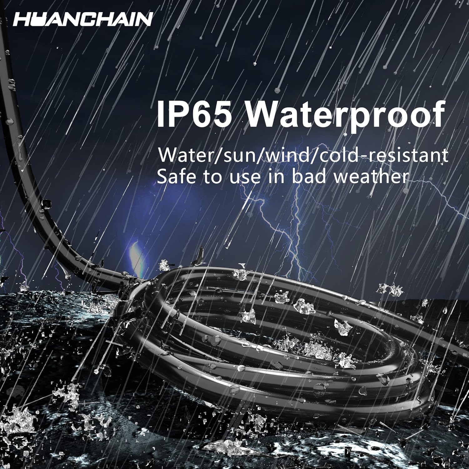 HUANCHAIN Indoor Outdoor Black Extension Cord 50 ft Waterproof, 16/3 Gauge Flexible Resistant Appliance Extension Cord Outside, 13A 1625W 16AWG SJTW, 3 Prong Electric Cable, ETL