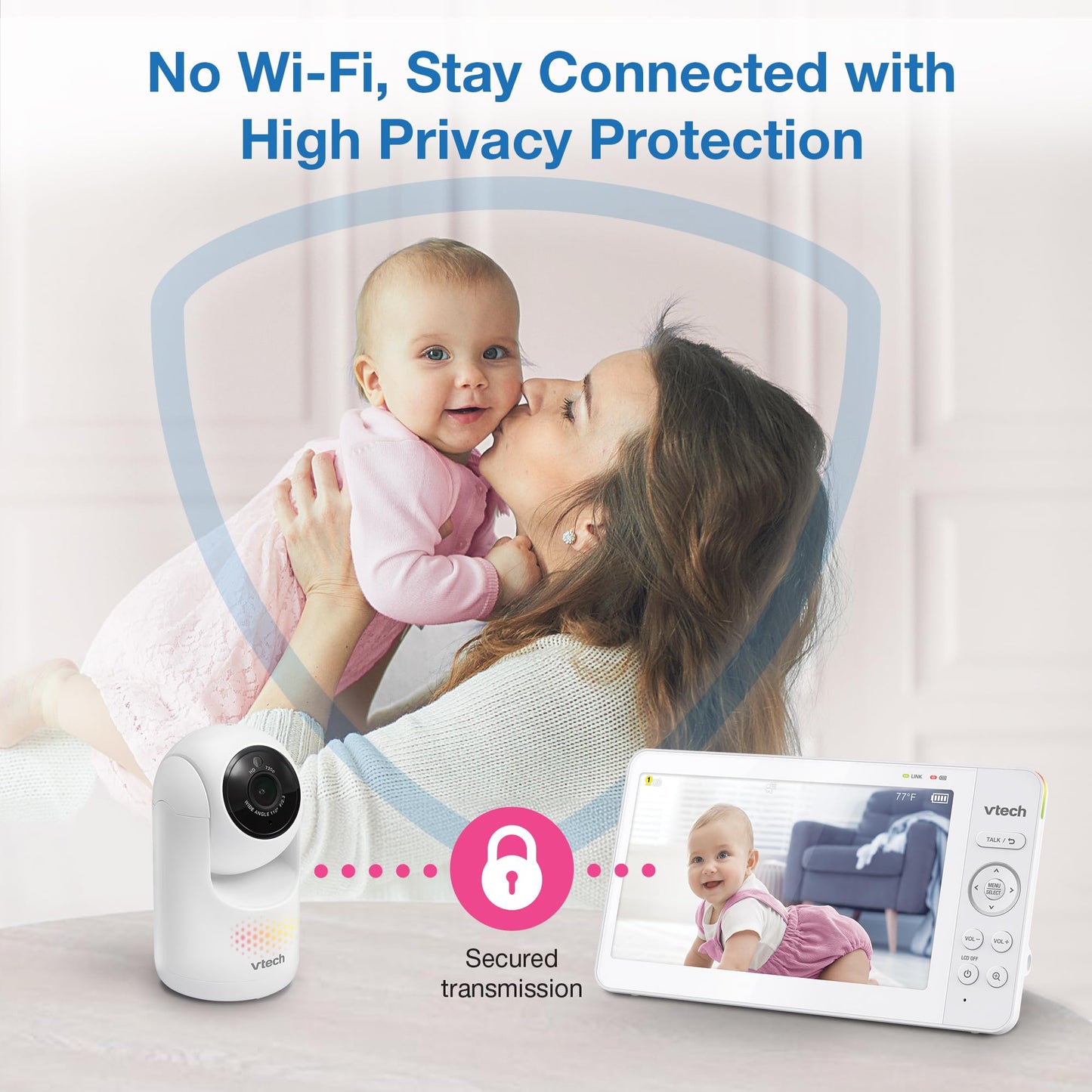 VTech Advanced HQ Max 7" Digital Video Baby Monitor with Pan-Tilt-Zoom, Night Light, Long Range, 2-WayTalk, Display, and Lullabies, No WiFi, White VTech