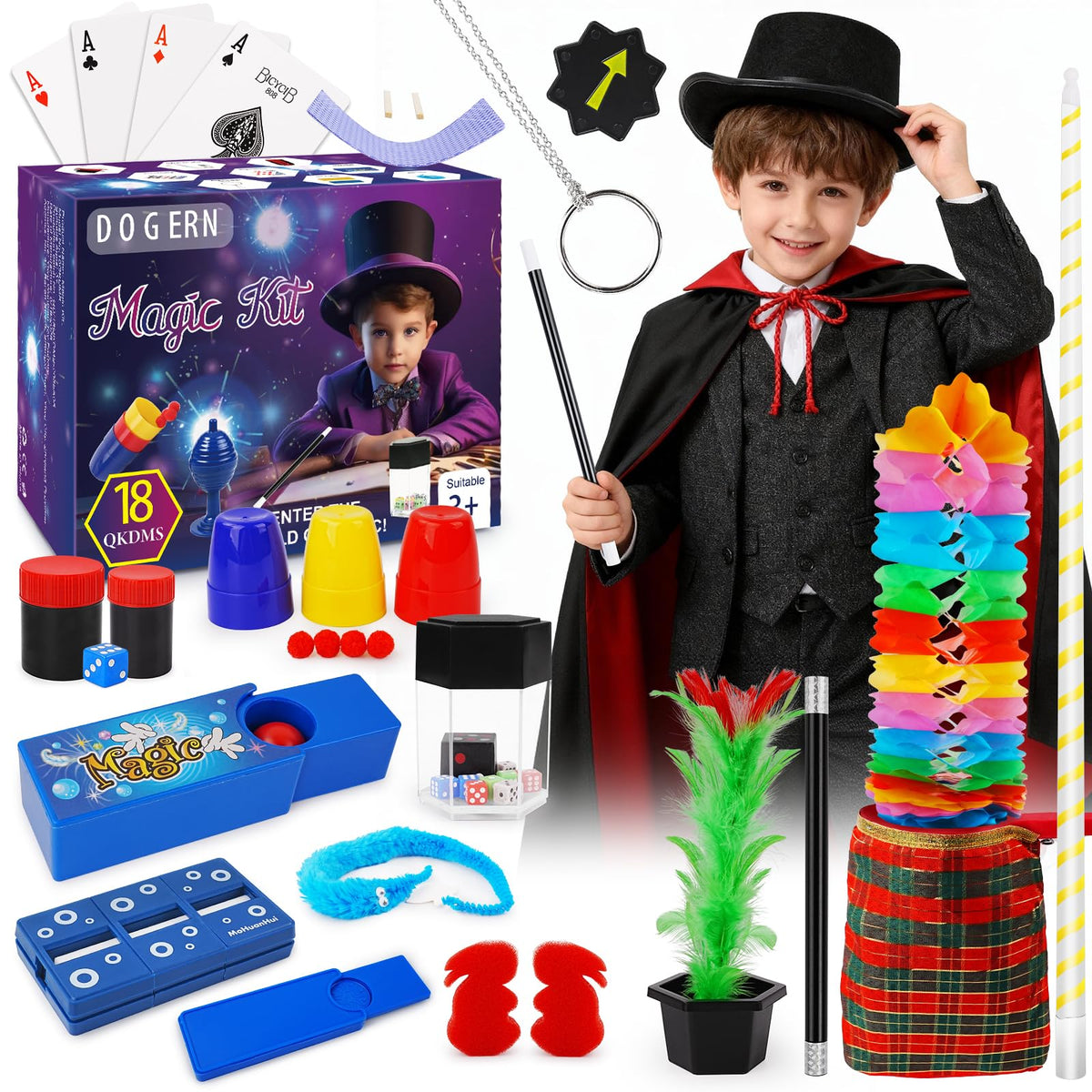 Magic Kit, Magic Tricks for Kids, Magic Set Includes Magic Wand Magician Costume, Pretend Play with Instruction for Kid Beginners, Christmas Halloween Birthday Gift Toys for Boys Girls Age 6-12 🍁 All In One Marketplace Canada
