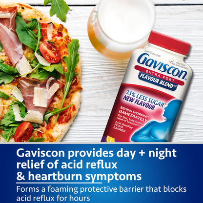 Gaviscon Extra Strength Flavour Burst Tablets - 120 Count - Chewable Foaming Antacid Tablets for Day and Night Heartburn Relief, Acid Reflux and GERD Relief, Fruit Blast - Free of Aluminum, Lactose and Gluten Gaviscon