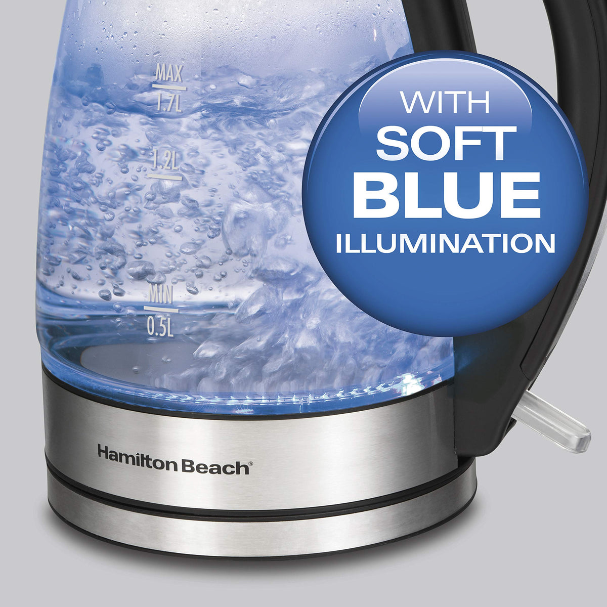 Hamiton Beach 40864C Glass Electric Kettle, 1.7 Liter Capacity, Automatic Shutoff, Cord-Free Design, Stainless Steel