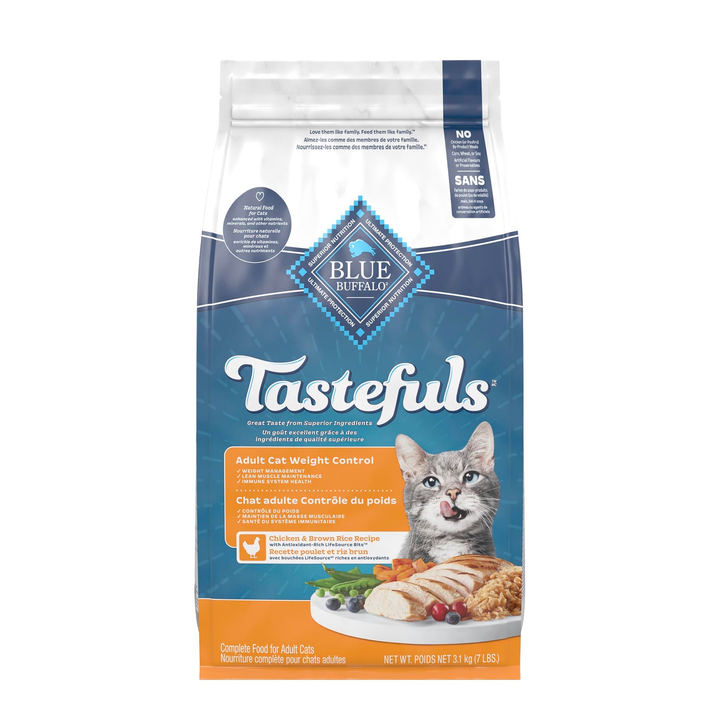 Blue Buffalo Tastefuls Chicken & Brown Rice Recipe Adult Dry Cat Food Weight Control, Real Chicken First, Deliciously Healthy Natural Cat Food, Supports Digestive Care and Coat Health, 3.1kg/7 lbs.