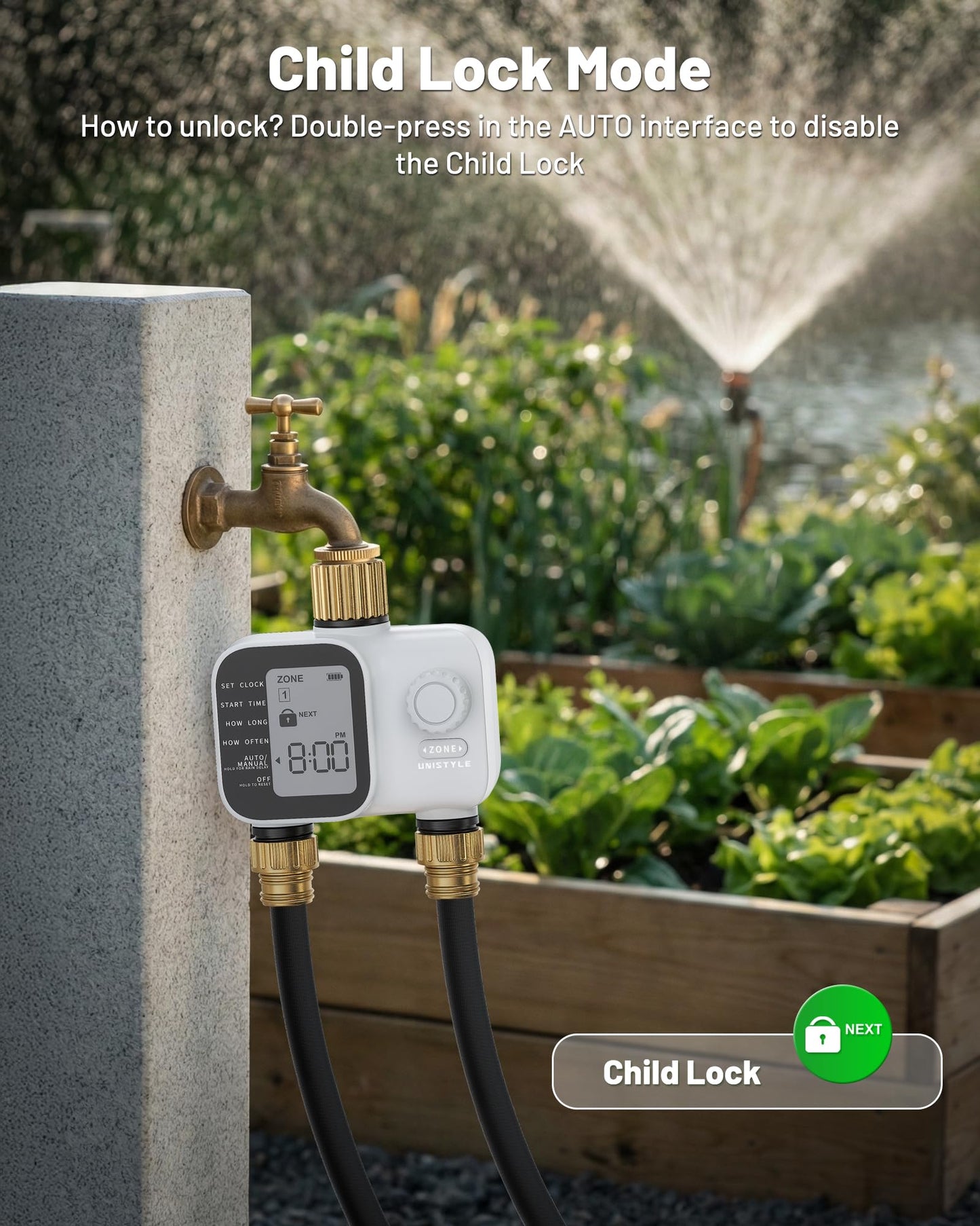 2027 New Upgrade Sprinkler Timer 2 Zone with Brass Inlet, Unistyle Water Timer for Garden Hose with Rain Delay and Manual Water/Automatic Irrigation, Hose Timers for Yard and Lawn Patio - Available at All In One Marketplace Canada