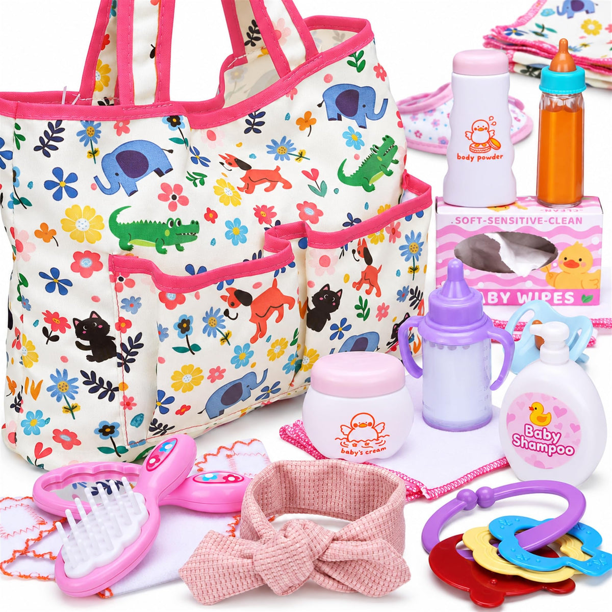 Baby Doll Accessories Set in Gift Box, 16 Pack Baby Doll Feeding Caring Kit with Pacifiers & Diaper Bag & Magic Bottles, Birthday / Christmas Party Goody Bag Stuffer, Toddler Kid Girl Pretend Play Toy 🍁 All In One Marketplace Canada