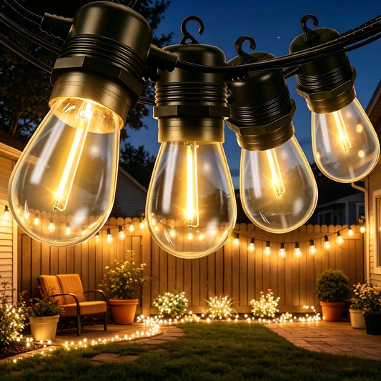 Joomer String Lights Outdoor, 58FT S14 Plug in Patio Lights Waterproof with 15+2 Edison Vintage Shatterproof Bulbs, Connectable Outdoor Hanging Light for Gazebo,Yard, Outside Decor (2700k Warm White) - Available at All In One Marketplace Canada