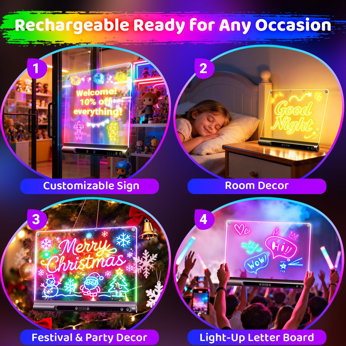 Geokay 16“ Rechargeable LED Drawing Board, 9-Color Light Modes with Timer 🍁 All In One Marketplace Canada