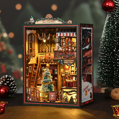 Christmas Book Nook Kit, DIY Miniature House Dollhouse Kit for Adults and Teens, Music Box, LED, 3D Wooden Puzzle Booknook Tiny House Bookshelf Christmas Decor, Gift for Family, Friends 🍁 All In One Marketplace Canada