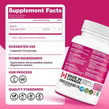Nutrawave Organic Beetroot Capsules 1400mg – High Potency Nitric Oxide Booster for Energy, Heart & Brain Health – 120 Vegan, Non-GMO Beta Vulgaris Supplements – Raw Beet Root Powder with Vitamins & Antioxidants - Available at All In One Marketplace Canada