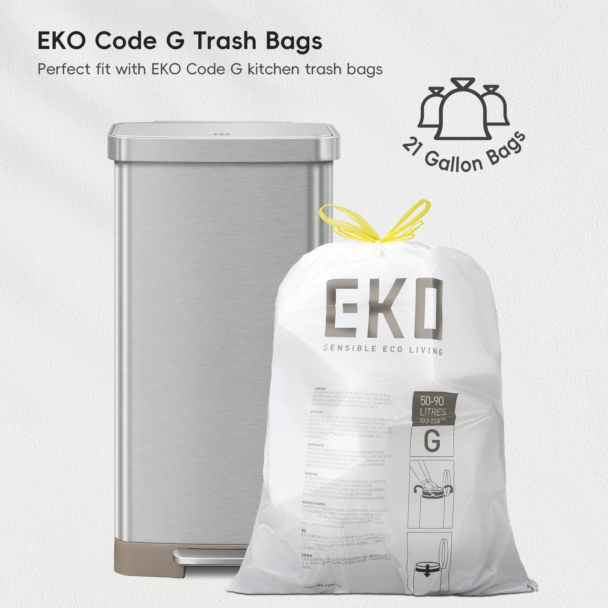 EKO Hudson Matte Stainless 75 Liter/20 Gallon Step Trash Can with Rear Trash Bag Storage Compartment EKO