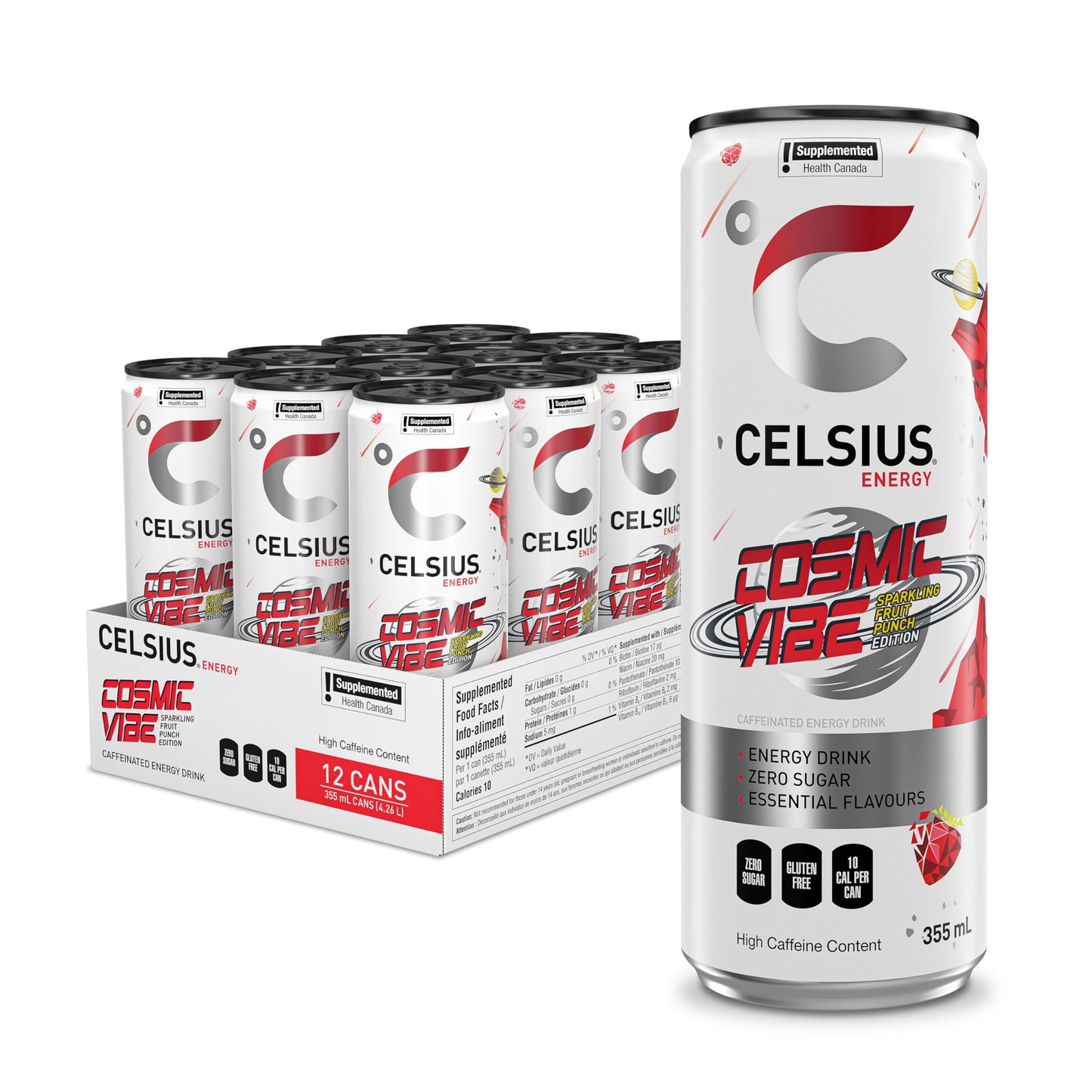 CELSIUS Sparkling Cosmic Vibe, Zero Sugar Energy Drink, 355ml (Pack of 12)