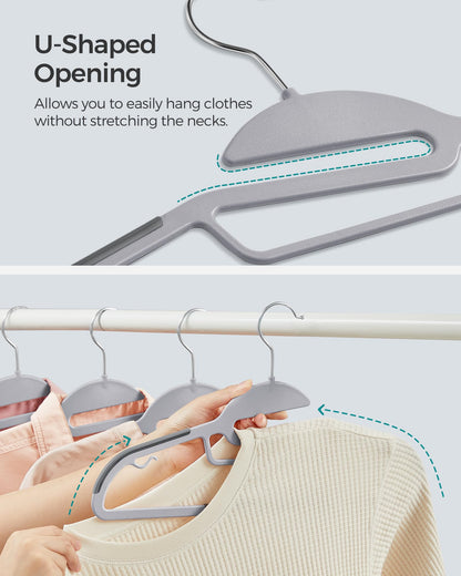 SONGMICS 50 Pack Coat Hangers, Heavy-Duty Plastic Suit Hangers, S-Shaped Opening, Non-Slip, Space-Saving, 360º Swivel Hook, 16.3 Inches Long, Light Gray and Dark Gray UCRP41G-50 SONGMICS