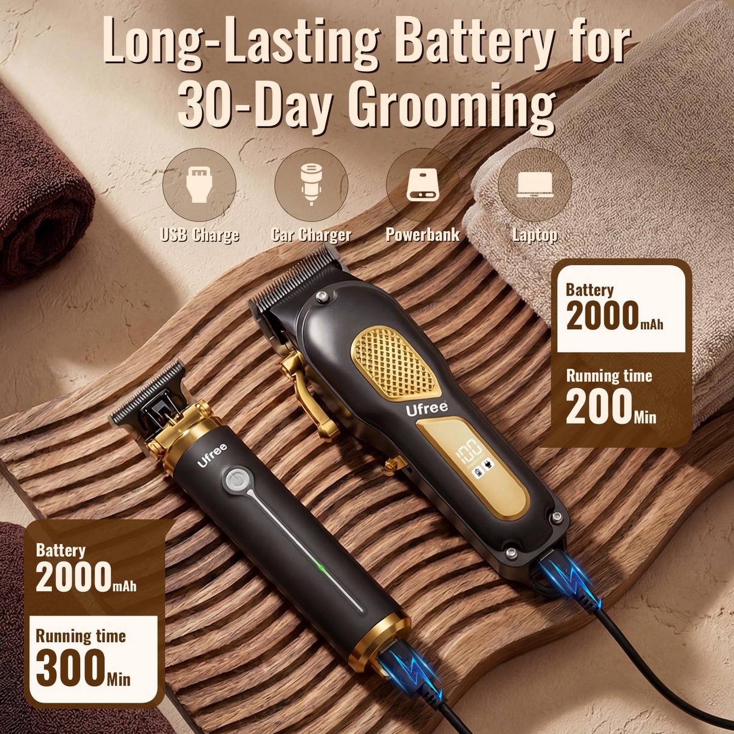 Ufree Hair Clippers for Men, Clippers and Trimmers Set, Cordless Barber Clippers, Grooming Kit, Gifts for Men - Available at All In One Marketplace Canada