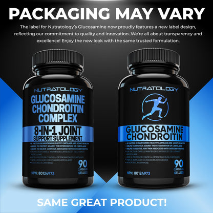 Nutratology® Glucosamine Joint Supplement with Chondroitin, MSM & Turmeric | Canadian-Made | Joint Pain Relief Supplements - 1500MG Glucosamine - Supports Healthy Joints & Cartilage - 90 Capsules - Available at All In One Marketplace Canada