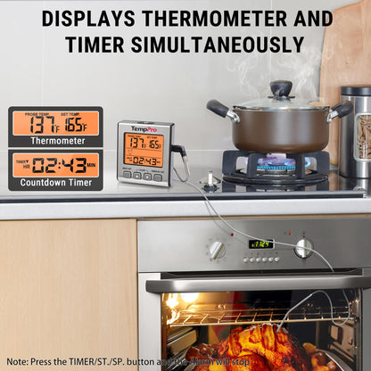 TempPro Digital Meat Thermometer for Cooking and Grilling, BBQ Food Thermometer with Backlight and Kitchen Timer, Grill Temperature Probe Thermometer for Smoker, Oven, Baking,Oil(Previously ThermoPro) - Available at All In One Marketplace Canada
