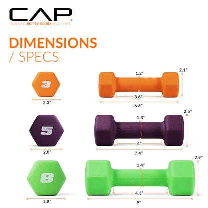CAP Barbell 32 lb Neoprene Dumbbell Set with Rack |Includes 3, 5, 8 lb Pairs