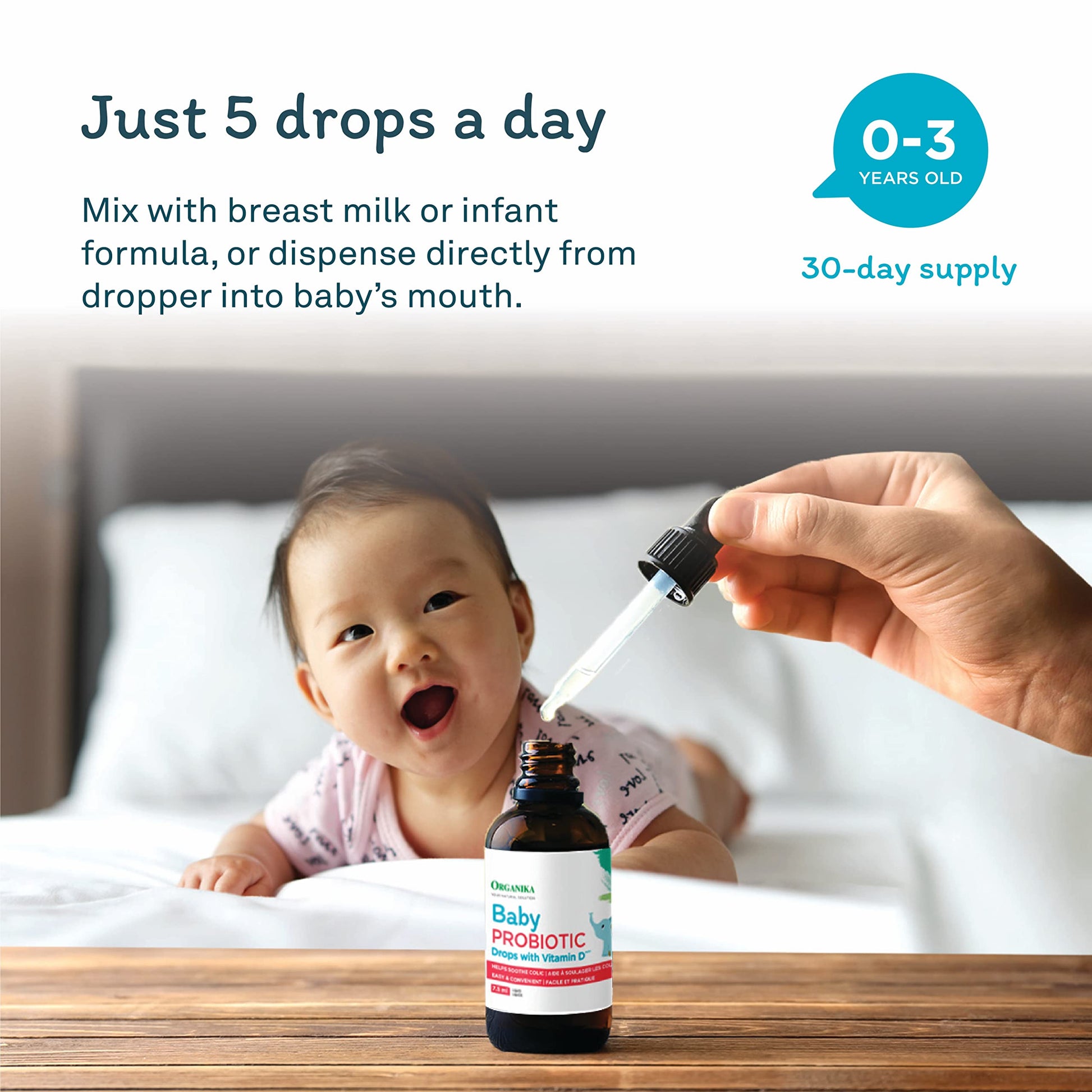 Organika Baby Probiotic Drops with Vitamin D- Soothe Colic, Reduce Fussing, Aid in Growth and Development- White, 7.5 ml (Pack of 1) Organika