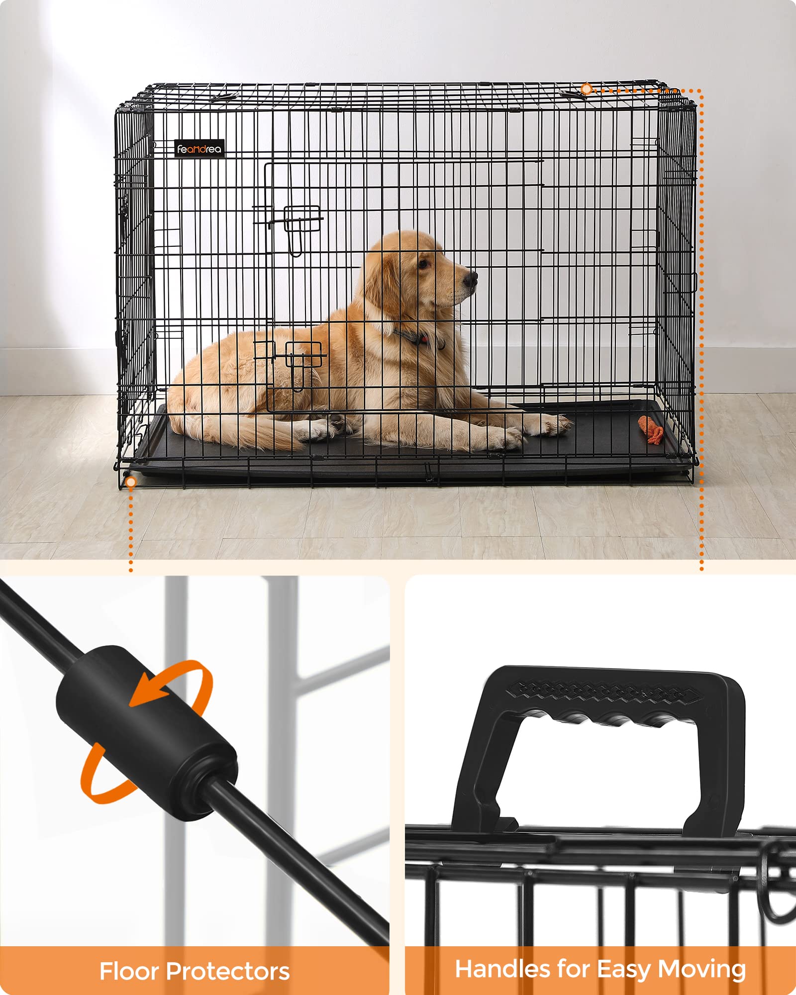 Feandrea Dog Crate, 48-Inch Foldable Dog Kennel with 2 Doors, Removable Tray, XXL, Black UPPD48H Feandrea