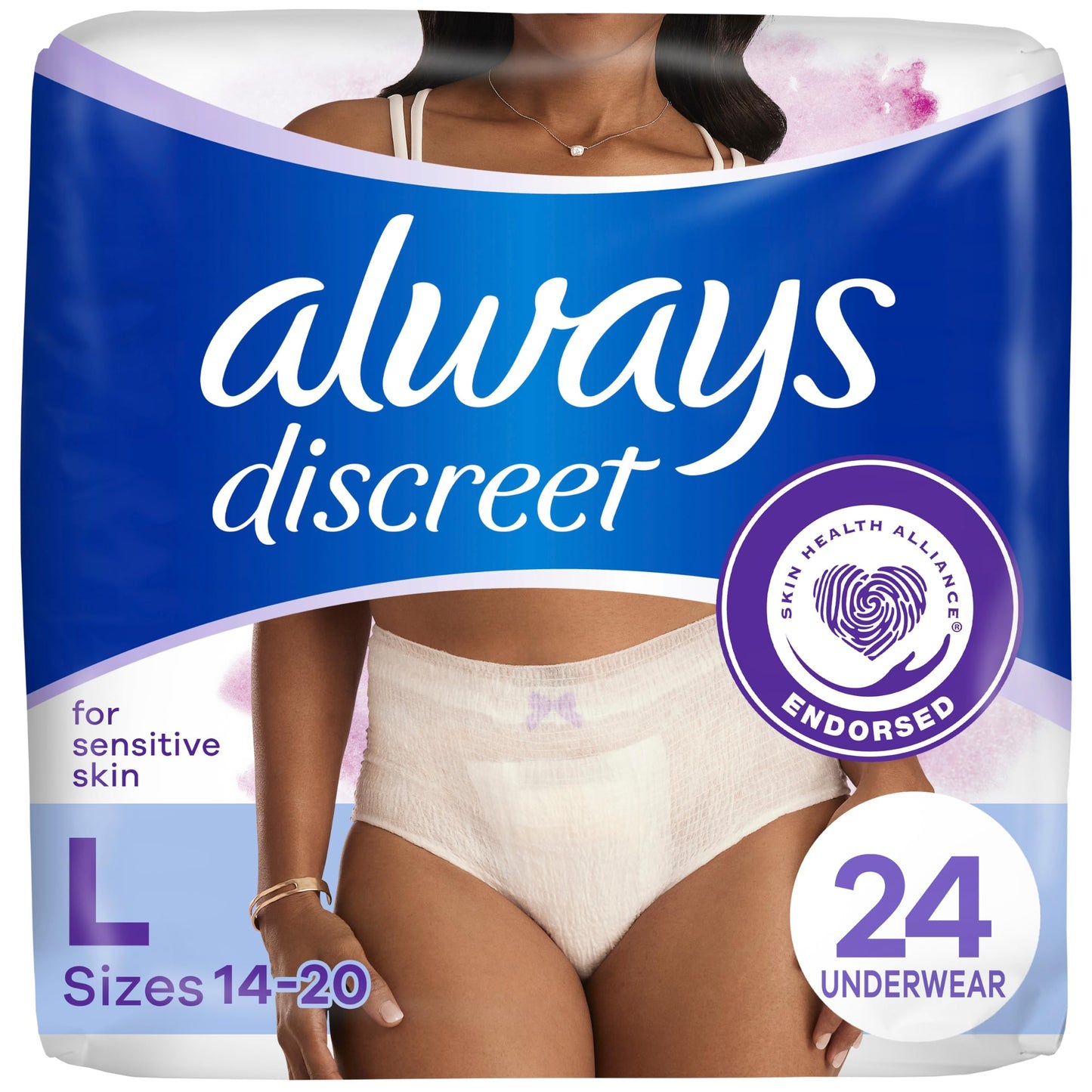 Always Discreet Sensitive, Adult Diapers for Women, Maximum Incontinence Underwear, Size Large, 24 Count - Available at All In One Marketplace Canada