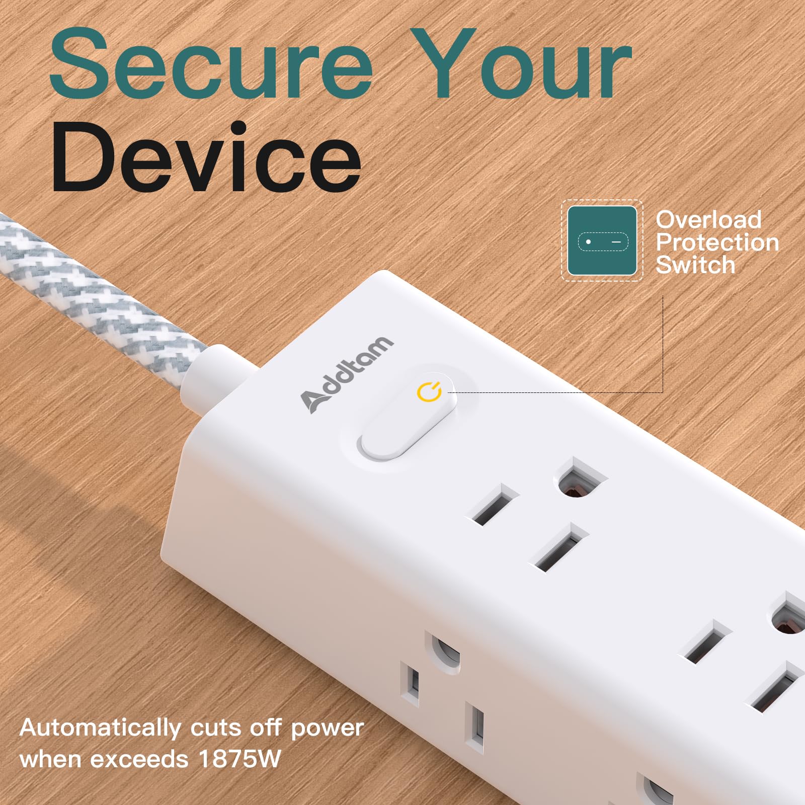Surge Protector Power Bar - 10 FT Extension Cord, Power Strip with 12 Widely AC Outlet 4 USB, Flat Plug, Wall Mount Overload Protection, 1050J, Desk Charging Station for Dorm Home Office - Available at All In One Marketplace Canada