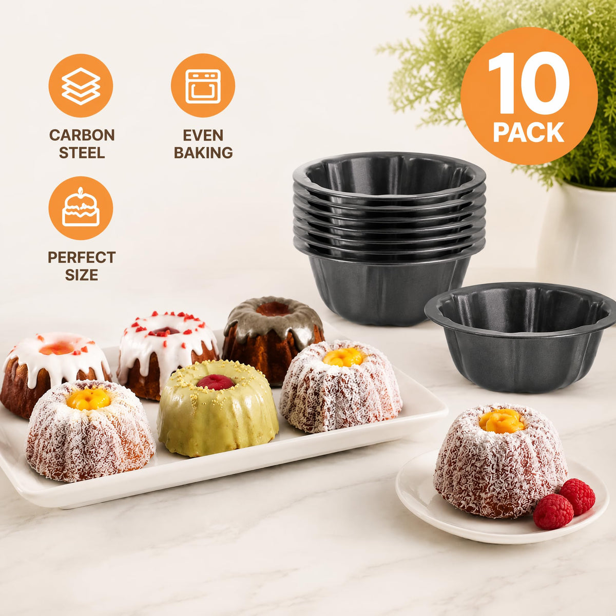 ZENFUN 10 Pcs Mini Flan Molds Pan, 4 Inches Fluted Cake Pan Nonstick, Carbon Steel Mini Flan Molds Pans, Cake Pans Reusable Tube Oven Baking Mold for Cupcake, Bread, Bavarois, Brownie 🍁 All In One Marketplace Canada