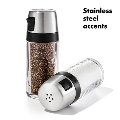 Oxo 1234780CL Salt and Pepper Shaker Set, Clear, Stainless Steel, 4.5-Inch