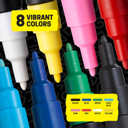 Posca Full Set of 8 Acrylic Paint Pens with Reversible Fine Point Pen Tips, Posca Pens are Acrylic Paint Markers for Rock Painting, Fabric, Glass Paint, Metal Paint, and Graffiti