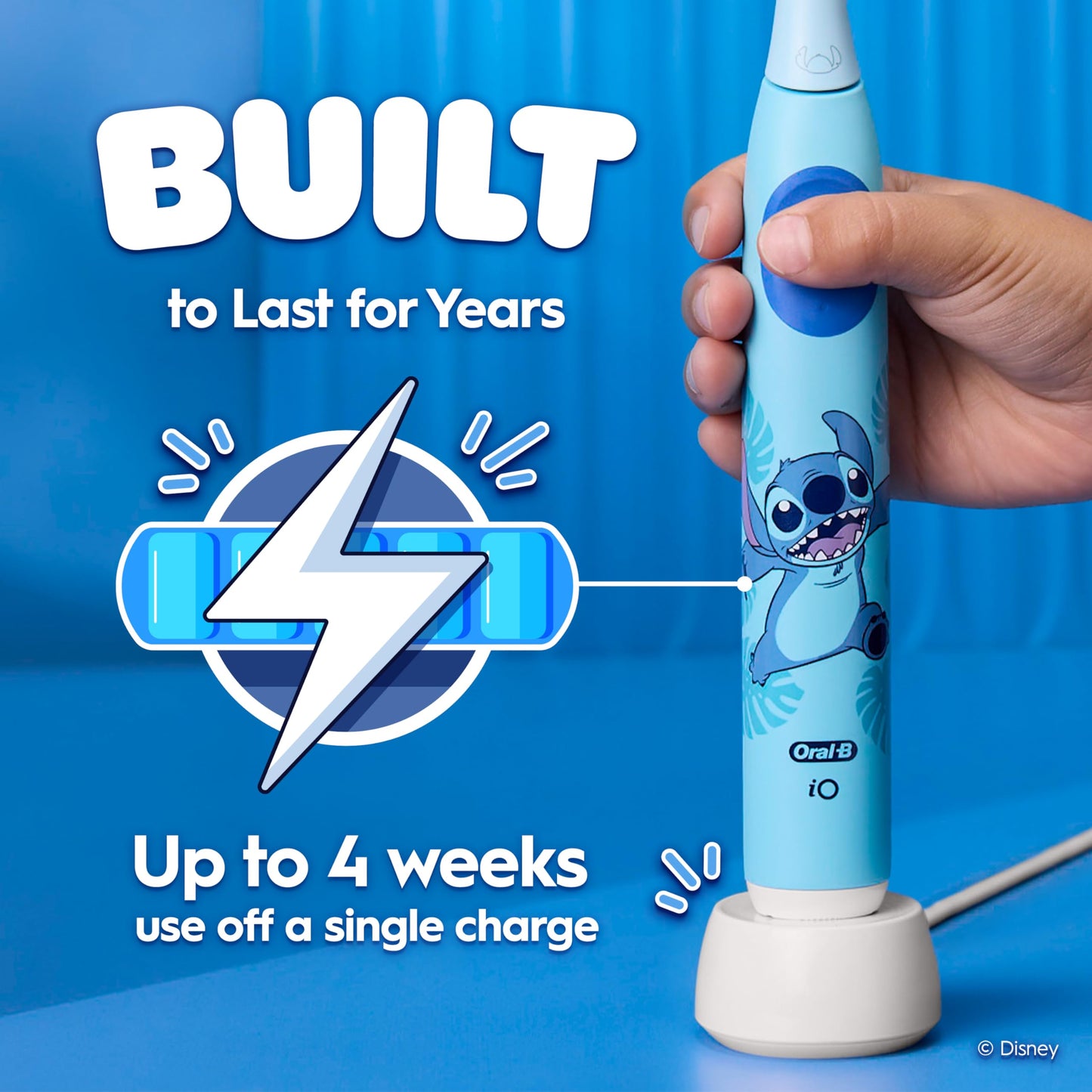 Oral-B iO Kids Rechargeable Electric Powered Toothbrush, Stitch with 1 Gentle Care Brush Head - Automatic Pressure Sensor to Protect Gums - 3 Cleaning Settings - 2 Min Music Timer - 28 Day Battery Life - Available at All In One Marketplace Canada