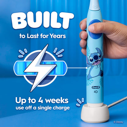 Oral-B iO Kids Rechargeable Electric Powered Toothbrush, Stitch with 1 Gentle Care Brush Head - Automatic Pressure Sensor to Protect Gums - 3 Cleaning Settings - 2 Min Music Timer - 28 Day Battery Life - Available at All In One Marketplace Canada