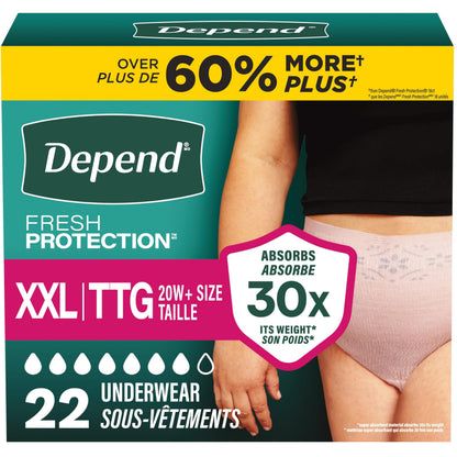 Depend FIT-FLEX Adult Incontinence Underwear for Women, Maximum Absorbency, XXL, Blush, 22 Count