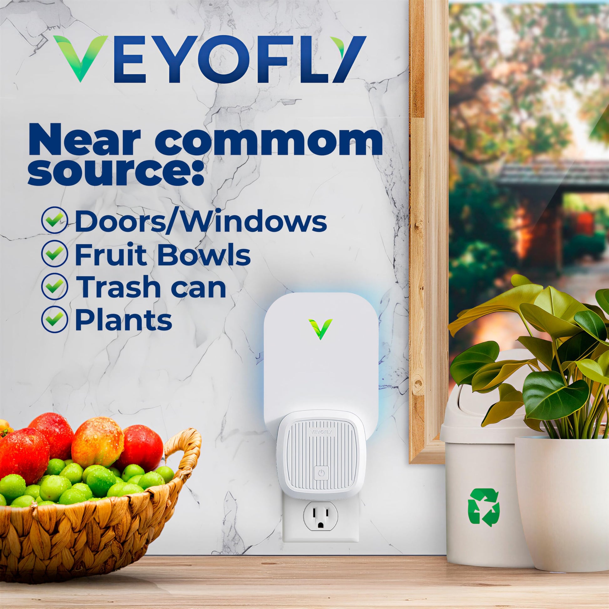 VEYOFLY Fruit Fly Traps for Indoors (1 Device + 2 Refills), Gnat Trap Indoor Plug in, Bug Traps, Flying Insect Trap, Gnat Traps for House Indoors, Fly Trap Indoor for Home Bug Light, Gnats Catcher