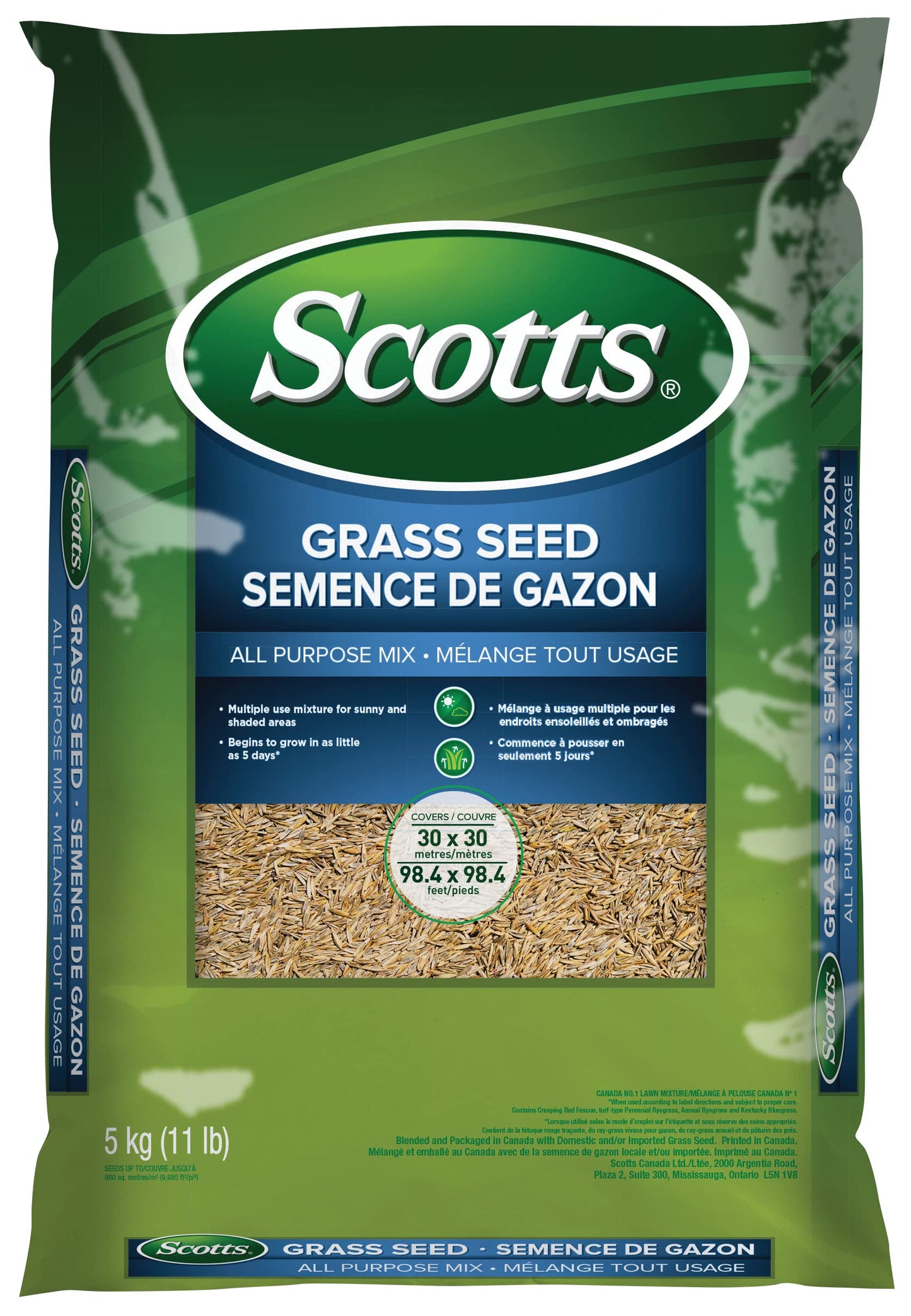 Scotts Grass Seed All Purpose Mix, 5kg (900 sq Meters / 9,683 sq feet Coverage) | Grows in Sun & Shade, Fast Germination | New Lawn or Overseeding Existing Lawn Scotts