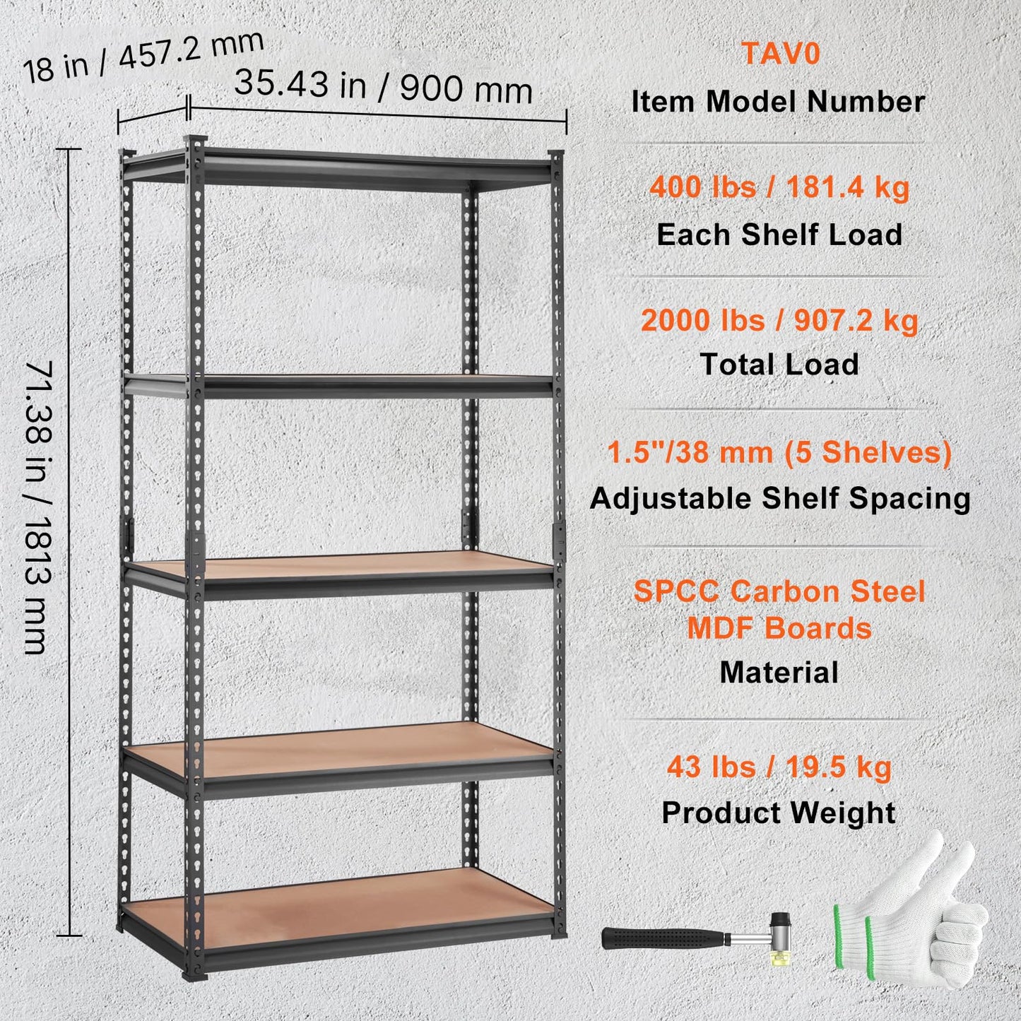 VEVOR Storage Shelving Unit, 5-Tier Adjustable, 2000 lbs Capacity, Heavy Duty Garage Shelves Metal Organizer Utility Rack, Black, 36" L x 18" W x 72" H for Kitchen Pantry Basement Bathroom Laundry 🍁 All In One Marketplace Canada