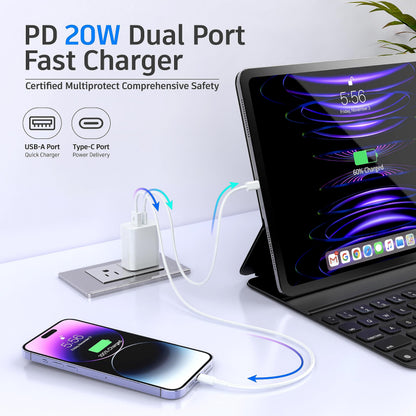 3-Pack USB C Block, 20W Dual Port PD+QC, USB C Charger Wall Adapter, Fast Type C Charging Plug Compatible with iPhone 17,16,15,14,13,12,11, Pro Max, X, XS, Galaxy Phone