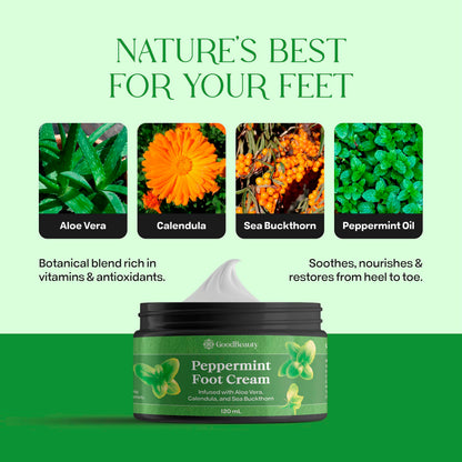GoodBeauty Peppermint Foot Cream – Moisturizing Lotion with Aloe, Peppermint Oil, Shea Butter & Herbal Extracts – Helping Soothes, Cools & Repairs Dry, Cracked Feet 🍁 All In One Marketplace Canada
