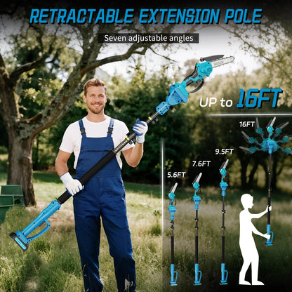 Mini Chainsaw＆6 Inch Pole Saw 2-in-1,with Extension Pole, Automatic Oiler with 2 Battery,Tree Trimmer Limb Branch & Pole Pruner,Holiday Gifts for Men, Fathers & Gardening Enthusiasts 🍁 All In One Marketplace Canada