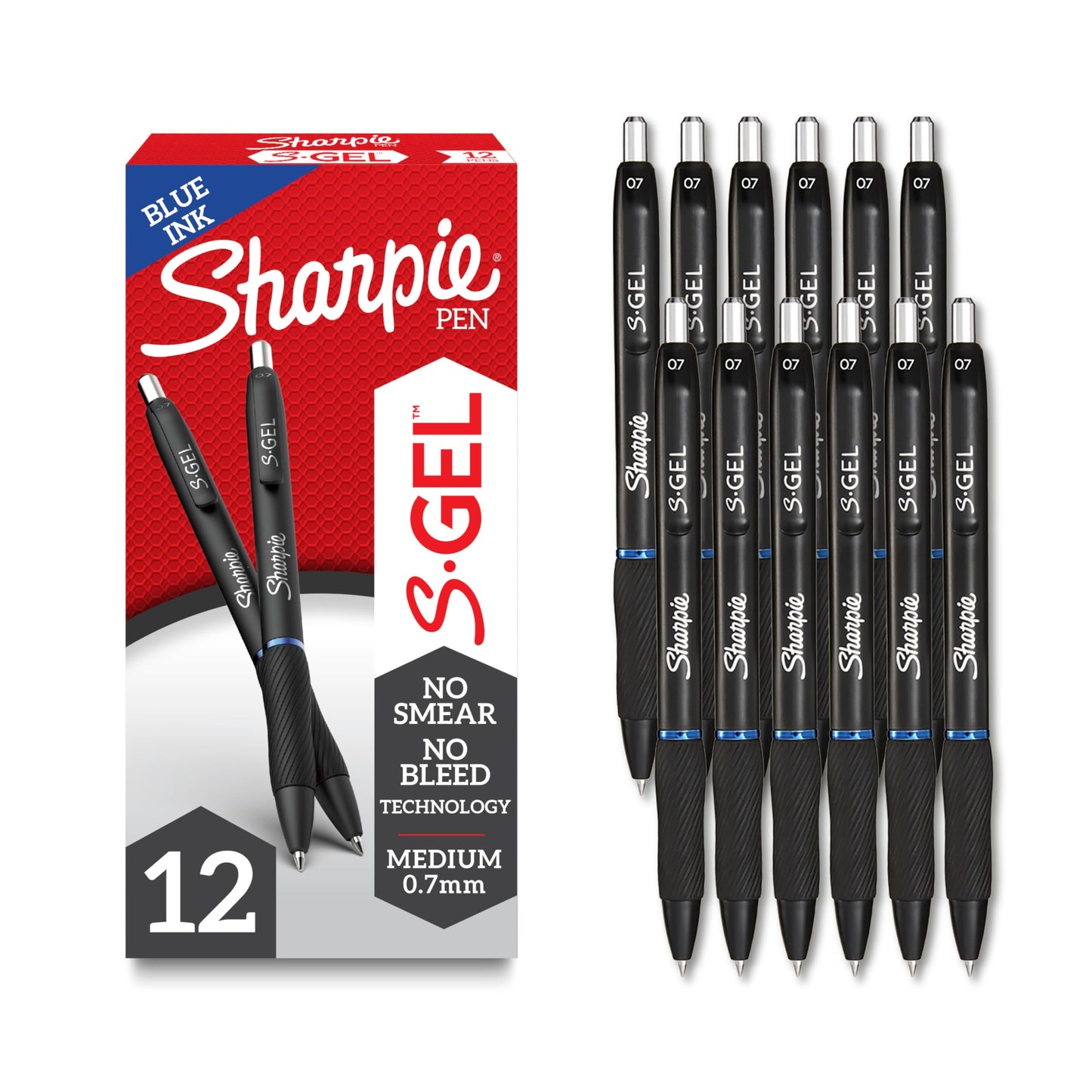 Sharpie S-Gel, Gel Pens, Medium Point (0.7 mm), Blue Ink Gel Pen, 12 Count Sharpie